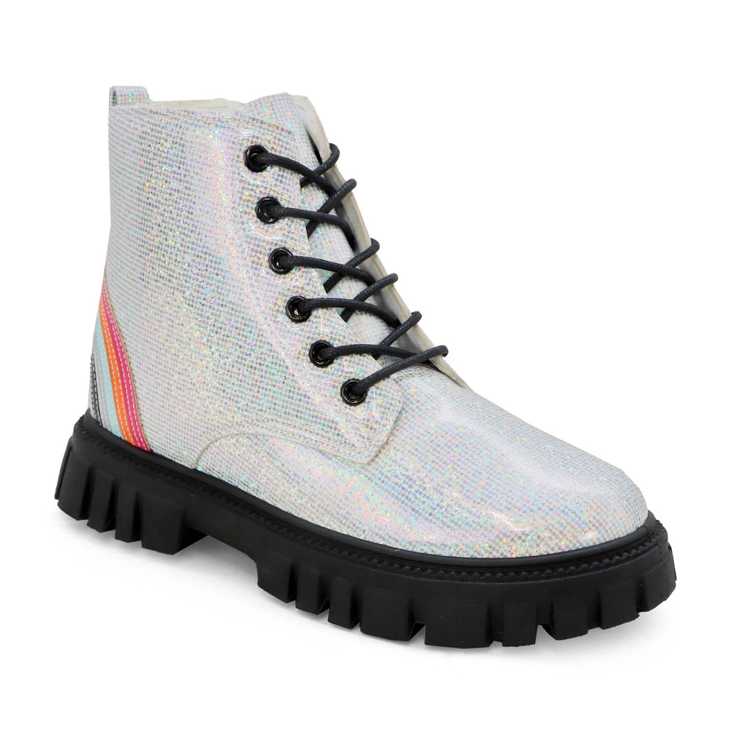 FIRE SALE YOKI LOLITA-12Y Girls Glitter Rainbow Combat Boot