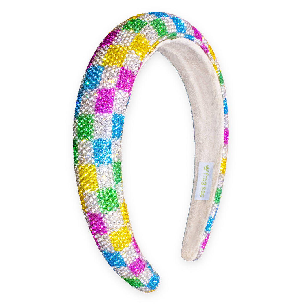 Kids Rhinestone Headband - Padded Checkerboard Hair Band