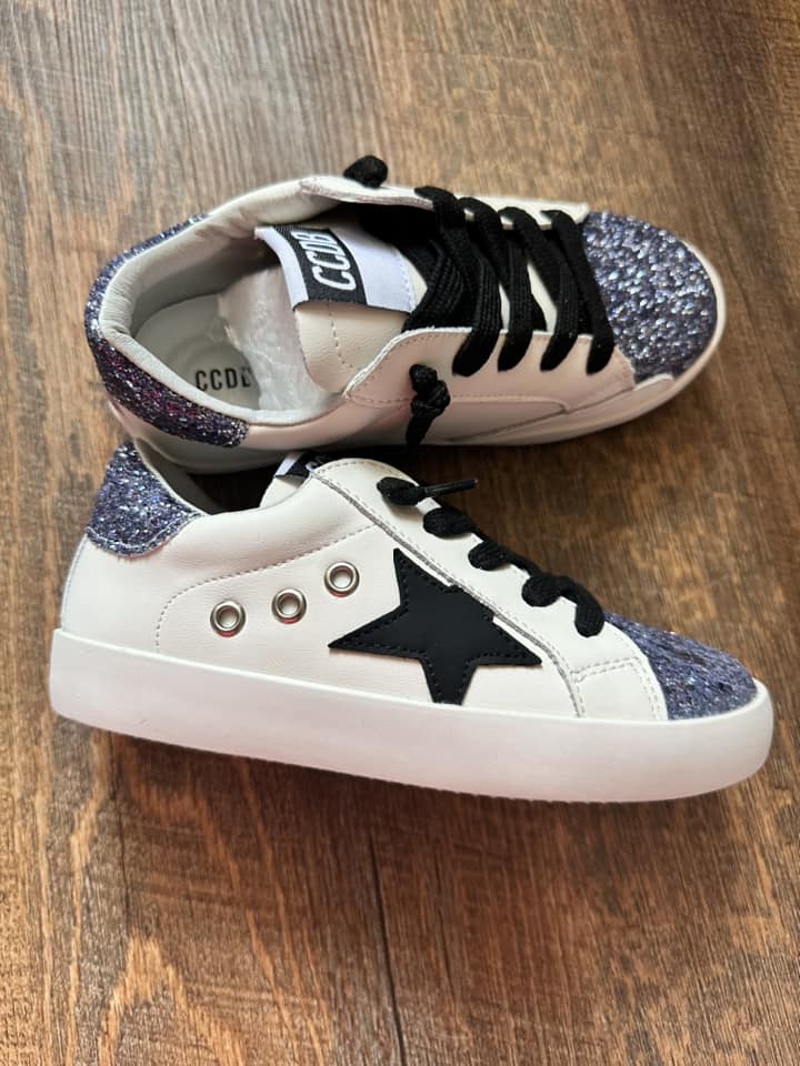 Black Star With Blue Glitter Accent Sneakers