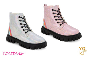 FIRE SALE YOKI LOLITA-12Y Girls Glitter Rainbow Combat Boot