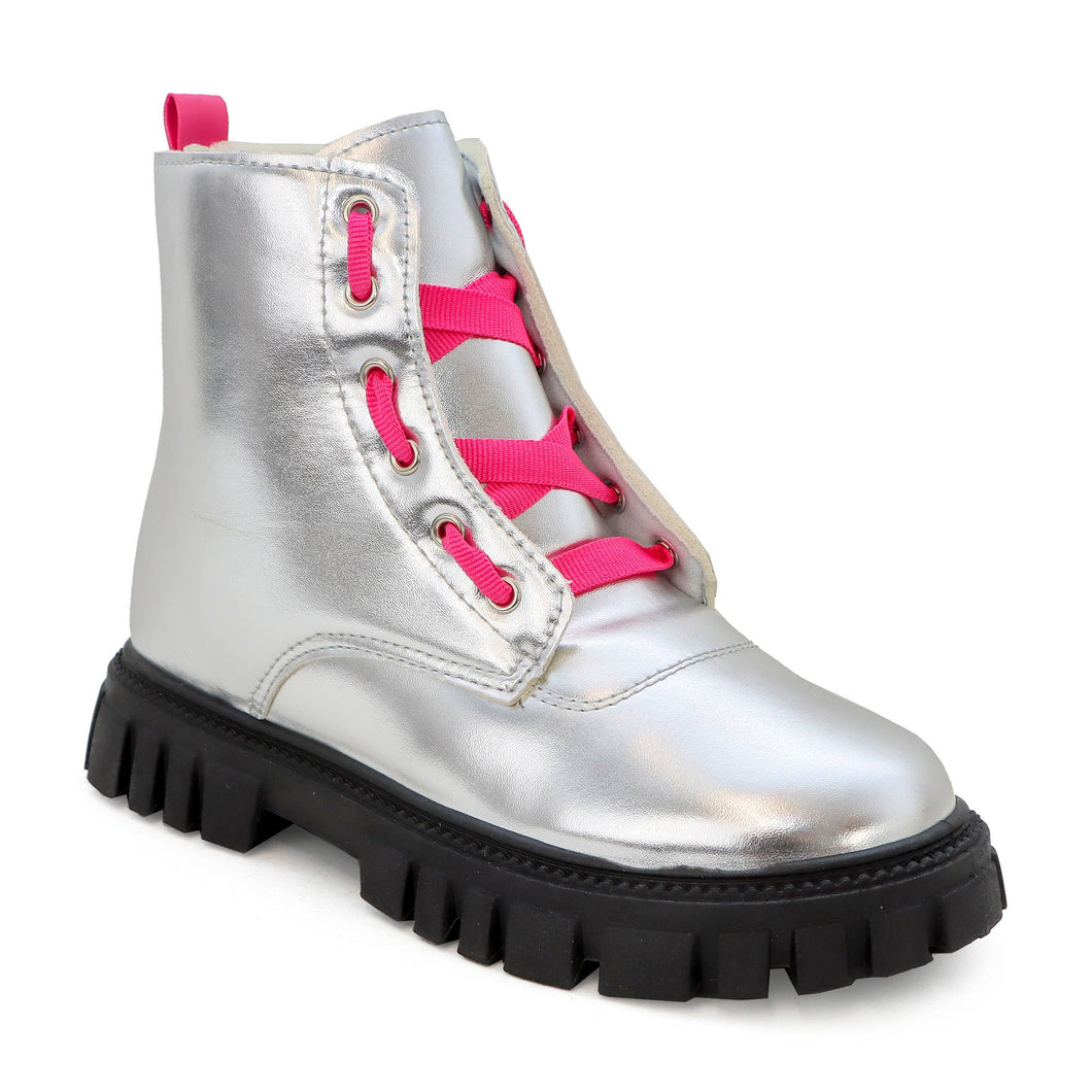 FIRE SALE YOKI LOLITA-05Y Girls Metallic Lace Up Combat Boot