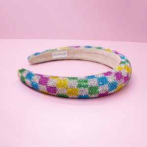 Kids Rhinestone Headband - Padded Checkerboard Hair Band