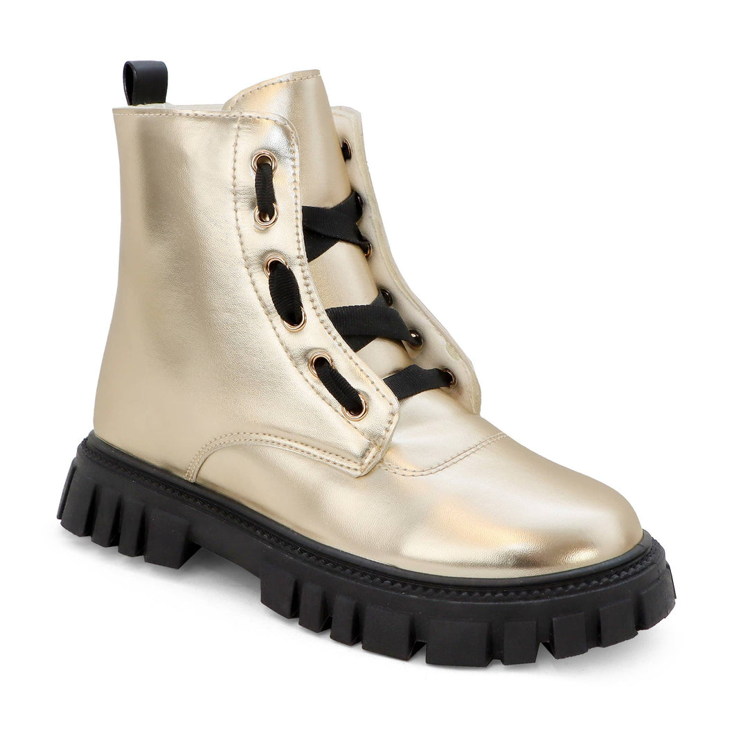 FIRE SALE YOKI LOLITA-05Y Girls Metallic Lace Up Combat Boot