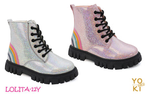 YOKI LOLITA-Girls Glitter Rainbow Combat Boot