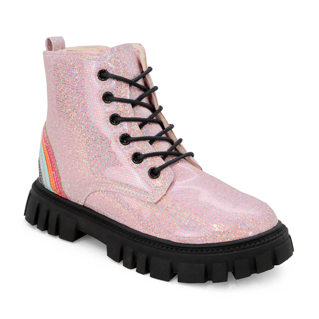 YOKI LOLITA-Girls Glitter Rainbow Combat Boot